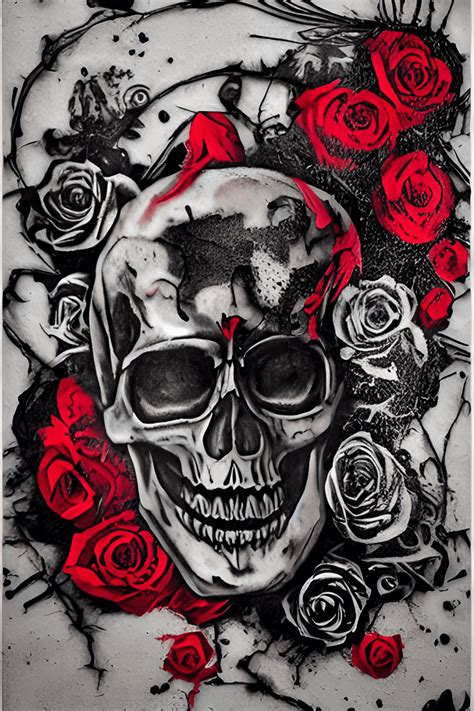 Realistic Human Skull Trash Polka Tattoo Style Graphic Creative Fabrica