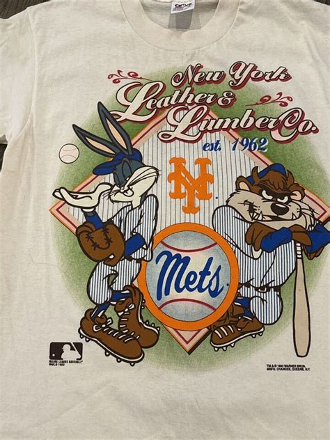 Vintage Looney Tunes Mets Shirt Medium Taz Cream Bugs New York Tags EBay