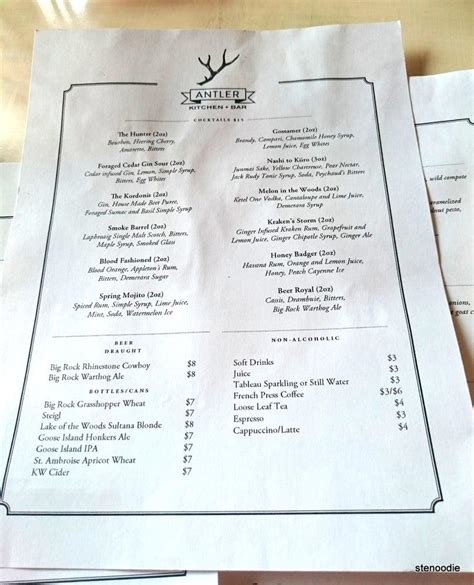 Menu at Antler Kitchen & Bar, Toronto