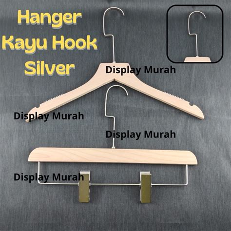 Jual Hanger Kayu Grafir Natural Cantelan Silver Gantungan Baju Korea