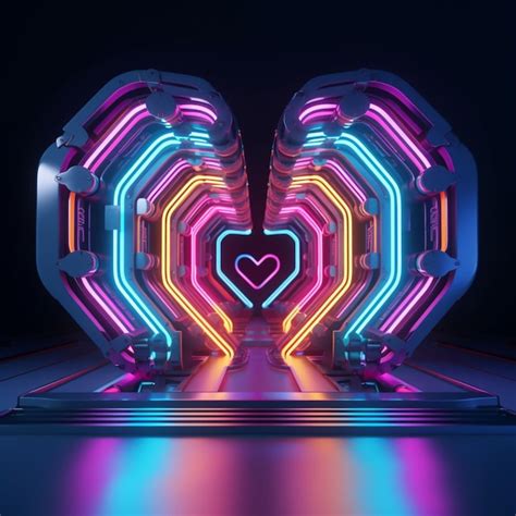 Premium AI Image | A heart shaped neon light sculpture on a black ...