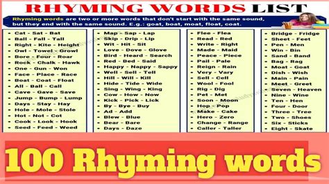 Rhyming Words For Kids In English Rhyming Words List In English Youtube