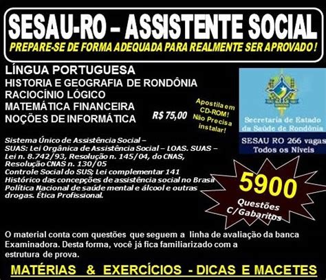 Apostila SESAU RO ASSISTENTE SOCIAL Teoria 5 900 Exercícios