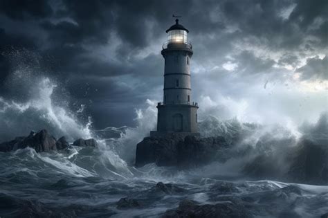 Premium AI Image Sea Storm Near Lighthouse Generate Ai