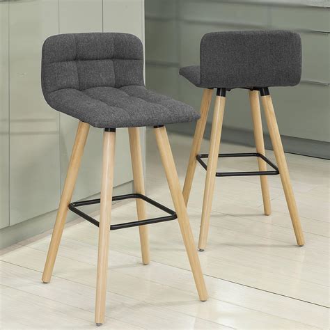 Lot De Tabouret De Bar En Tissu Gris Anthracite Assise Ergonomique Et