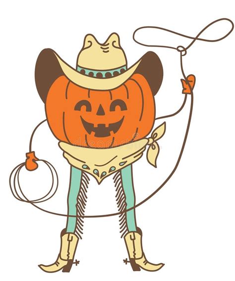 Pumpkin Cowboy Rodeo Vector Printable Color Illustration. Halloween ...