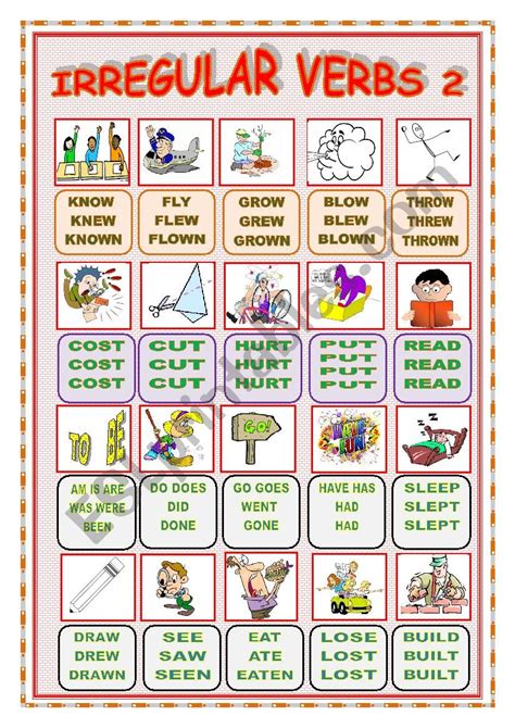 Irregular Verbs Pictionary Or A Poster Esl Worksheet By Off