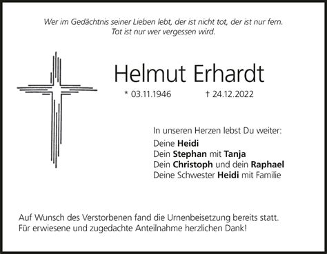 Helmut Erhardt Traueranzeige Trauer InFranken De