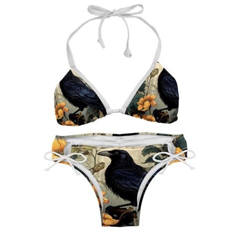 Crow Detachable Sponge Adjustable Strap Bikini Set Two Pack Swimsuit