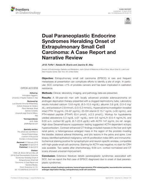 Pdf Dual Paraneoplastic Endocrine Syndromes Heralding Onset Of Extrapulmonary Small Cell