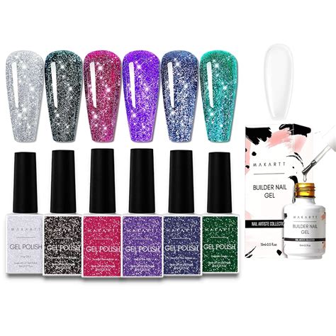 Amazon Makartt Gel Nail Polish Set 6 Colors Reflective Glitter