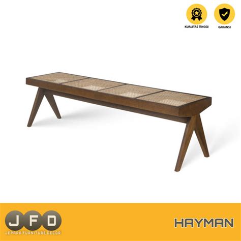 Jual Bangku Kayu Jati Minimalis Hayman Rattan Bench Aesthetic Walnut