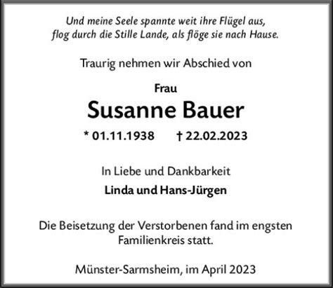 Traueranzeigen Von Susanne Bauer Vrm Trauer De