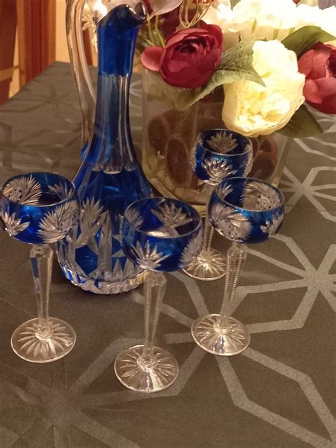 Crystal Cobalt Blue Liquer Set Decanter With A Set Of Glasses Very Rare Etsy