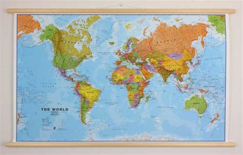 World Political Laminated With Wooden Bars Maps International Maps