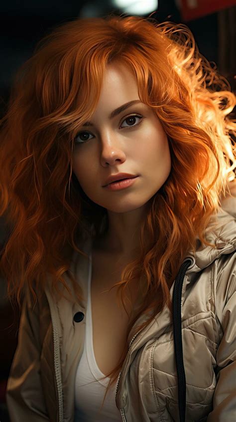 Beautiful Red Head Woman Wearing Jacket Generative Ai 33211896 Stock