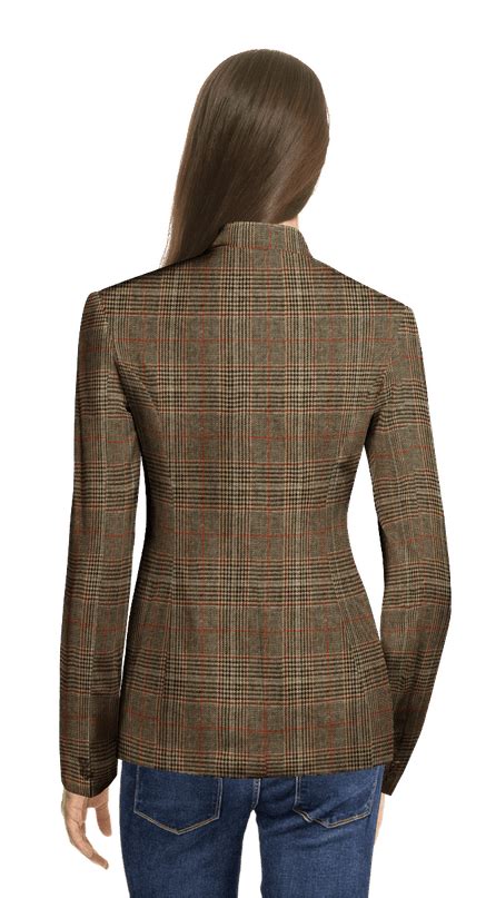 Brown Plaid Tweed Double Breasted Jacket Sumissura