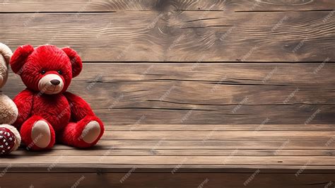 Premium Photo A Red Teddy Bear Sits On A Wooden Bench