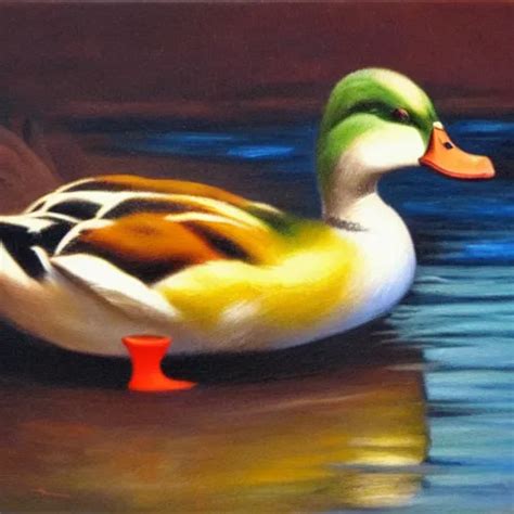 A Duck On The Prowl Oil Painting Alfred Freddy Krupa Stable Diffusion