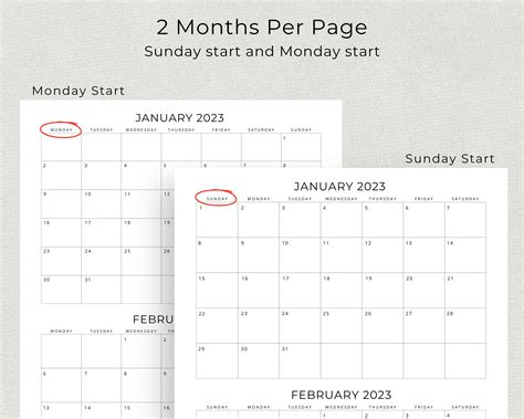 2023 Calendar 2023 Planner 2 Month Calendar Wall Calendar 2 Months per ...