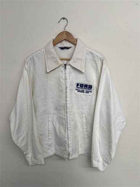 Vintage Mechanics Jacket Large Vtg 70s Ford Patch Whi Gem