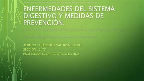 Enfermedades Del Sistema Digestivo Y Medidas De Prevencion Valdivia Ppt