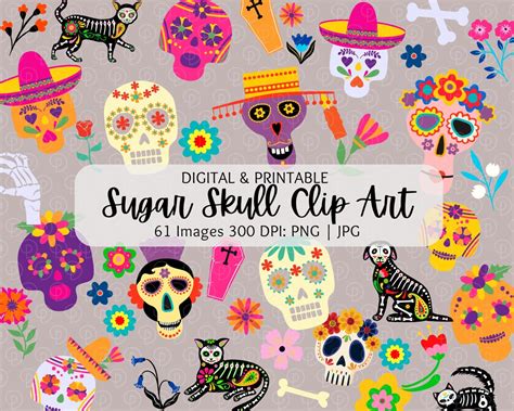 Floral Sugar Skull Clip Art Day Of The Dead Clip Art Dia De Los Muertos Clip Art Mexican Png