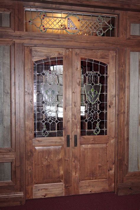 Elegant Knotty Alder Interior Door With Stained Glass Inserts