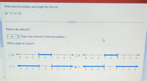 Solved Write interval notation and graph the interval. {x∣−2 | Chegg.com