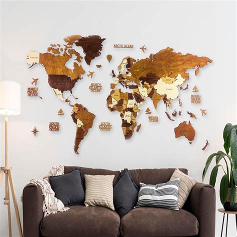 Large 3D Wooden World Map Wall Art - Brown, 59 x 31in in Nepal at NPR ...