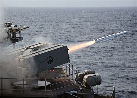 Nato Seasparrow Surface Missile Is Launched From The Aircraft Carrier