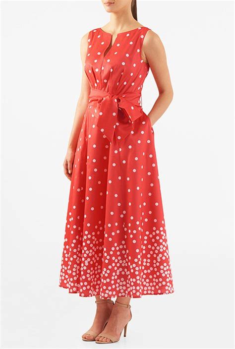 Shop Polka Dot Print Dupioni Midi Dress Eshakti