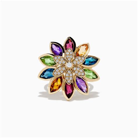 Effy Mosaic 14k Yellow Gold Multi Stone And Diamond Flower Ring