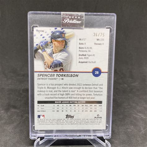 2023 Topps Pristine Spencer Torkelson 28 Blue Refractor 75 Encased EBay