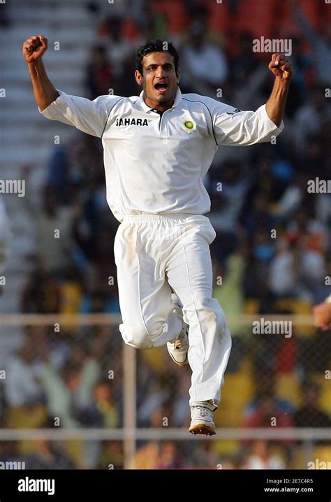 Indias Irfan Pathan Celebrates Wicket Hi Res Stock Photography And