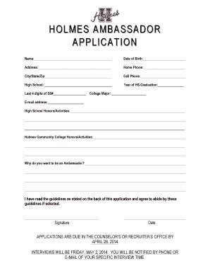 Fillable Online Holmescc HOLMES AMBASSADOR APPLICATION APPLICATION