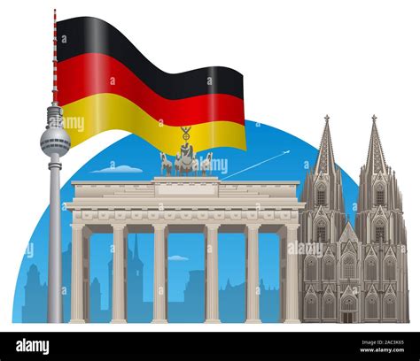 illustration of german landmarks and national flag Stock Vector Image ...