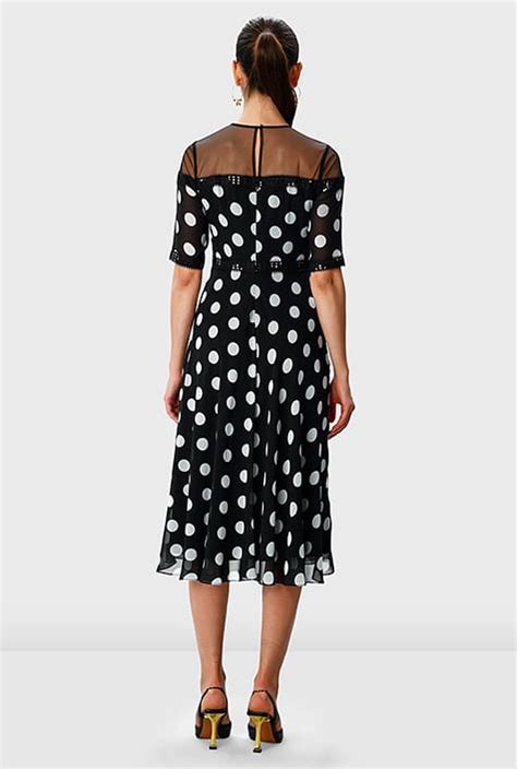 Shop Illusion Tulle Polka Dot Print Georgette Dress Eshakti