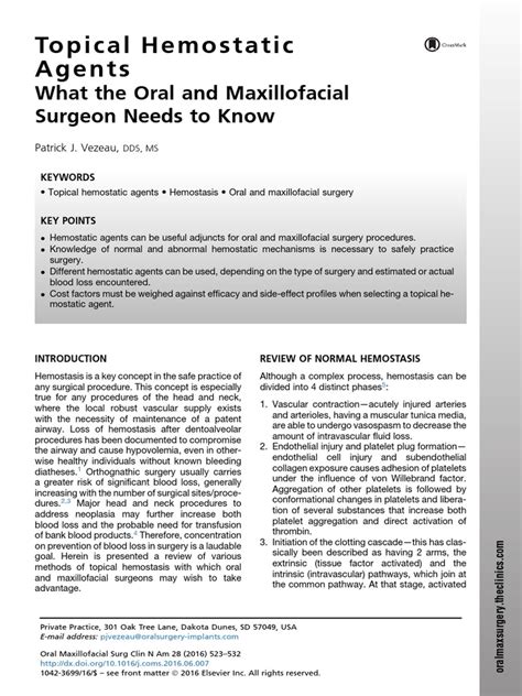 Topical Hemostatic Agents An Overview Of Options For The Oral And Maxillofacial Surgeon Pdf