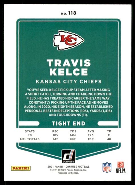 Travis Kelce 2021 Donruss Press Proof Blue No Helmet Image Variation