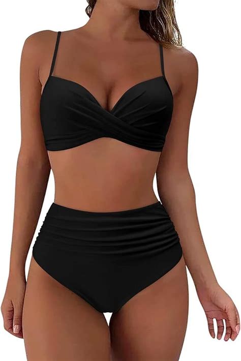 Doulafass High Waist Ruched Tummy Control Bikini Swimsuit Swimming