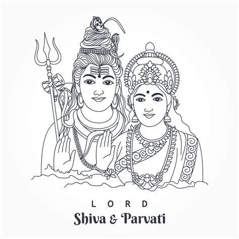 Premium Vector | Lord shiva and parvati together outline wedding card ...