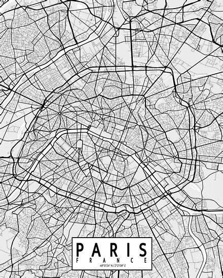 Paris City Map Black And White Abstract Of Urban Cityscape