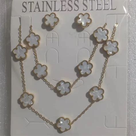 Ensemble De Bijoux En Acier Inoxydable Pour Femme Cinq Fleurs Du Cuir