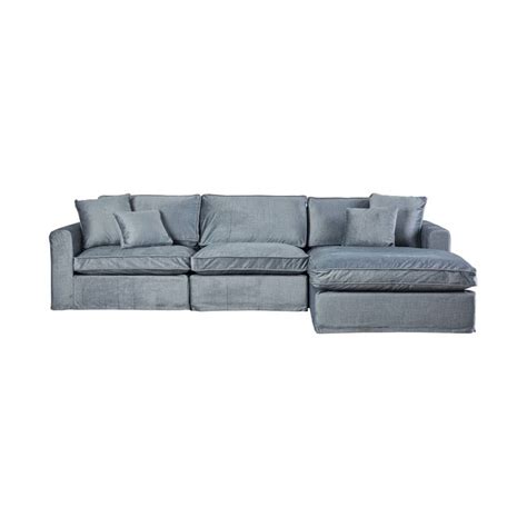 Huxley Seater Velvet Sofa With Right Chaise Luxe Storm Grey