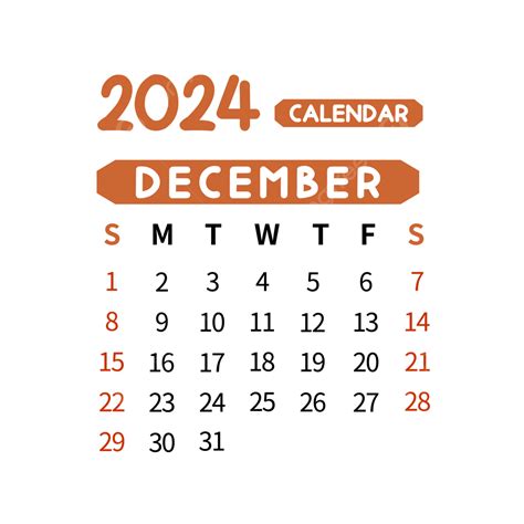 December 2024 Calendar Simple Brown December Calendar Calendar Png