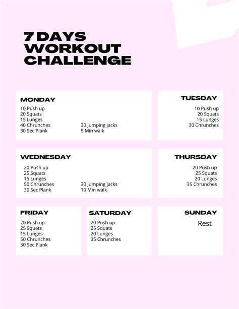 Workout Challenge Template Weekly Workout Plan Printable Health And Fitness Plan Etsy