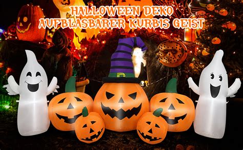 Uisebrt M Halloween Deko Aufblasbarer K Rbis Geist Mit Led Lichter