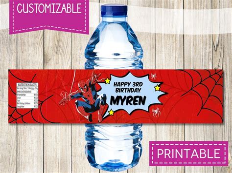 Custom Spiderman Water Bottle Label Spiderman Juice Label Etsy