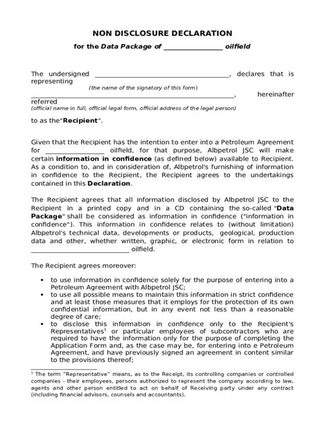 NON DISCLOSURE DECLARATION Doc Template PdfFiller